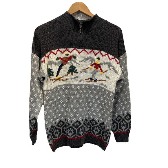 Vtg NorthCrest Women’s Quarter Zip Sweater M 10-12 Knit Ski Holiday Winter New - Picture 1 of 15